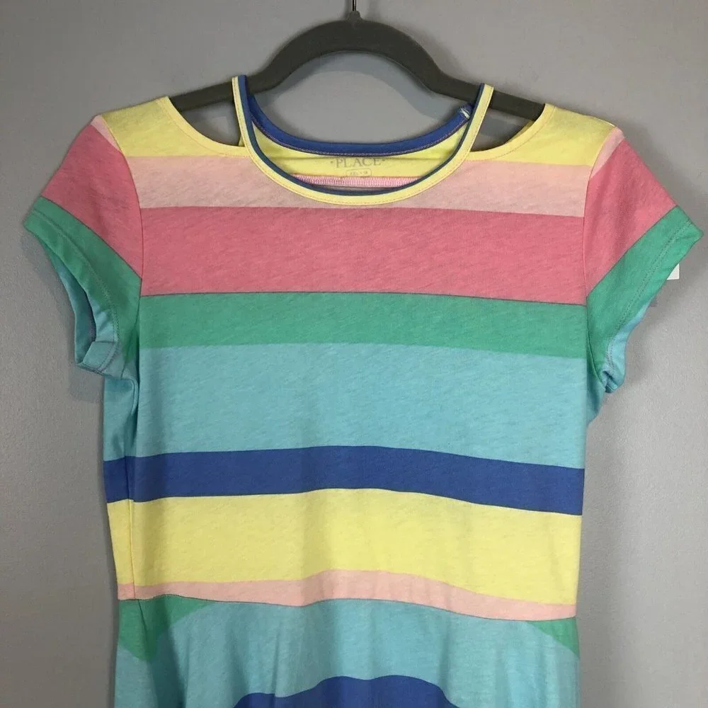 The Children's Place Short Sleeve Rainbow Dress Size 16 XXL NWT Cherry Blossom